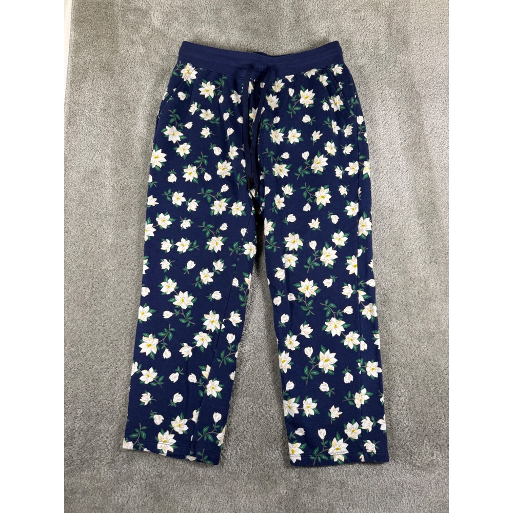 Draper James Navy Blue Magnolia Floral Cotton Sweatpants Crop Lounge Pants M